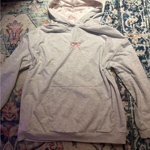 Gray Women's Hoodie with Pink Bow Detail